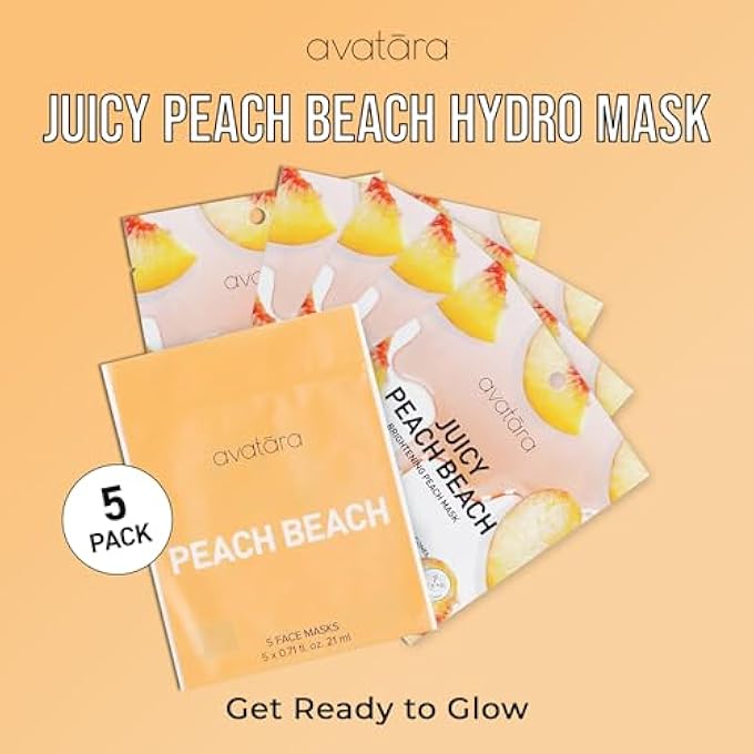 Avatara - JUICY PEACH BRIGHTENING FACIAL MASK, HYDRATING MASK, SHEET MASKS WITH PEACH EXTRACT AND HYALURONIC ACID, FACE MASK SKINCARE MADE WITH NATURAL TENCEL FIBER, PARABEN-FREE, 5 SHEETS - Image 3